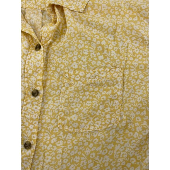 American Eagle Women's Yellow Floral Short Sleeve Button Shirt Top Size S - Picture 8 of 11